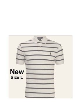 New  Ralph Lauren polo Classic-Fit Soft Cotton cream/ brown stripes Size L⭐️